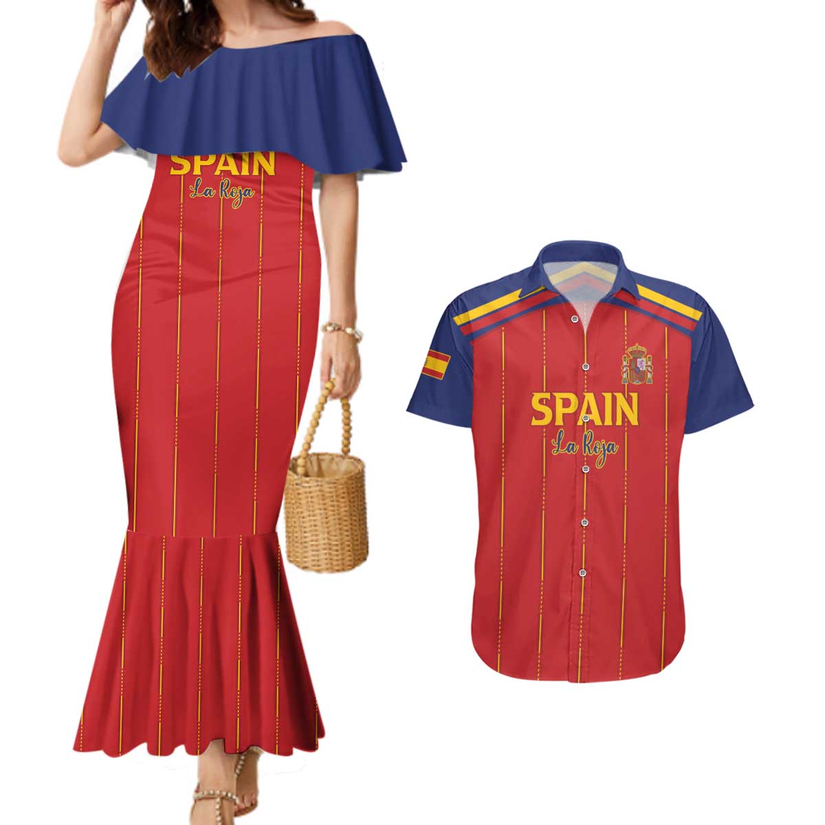 Custom Spain Football 2026 Couples Matching Mermaid Dress and Hawaiian Shirt Go Champions La Roja - Wonder Print Shop