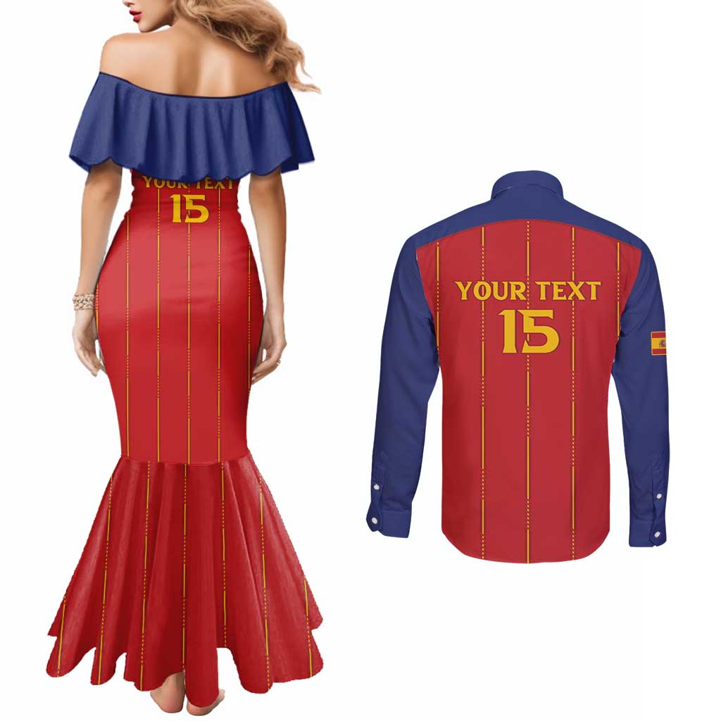 Custom Spain Football 2026 Couples Matching Mermaid Dress and Long Sleeve Button Shirt Go Champions La Roja - Wonder Print Shop