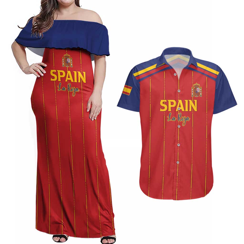 Custom Spain Football 2026 Couples Matching Off Shoulder Maxi Dress and Hawaiian Shirt Go Champions La Roja - Wonder Print Shop