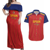 Custom Spain Football 2026 Couples Matching Off Shoulder Maxi Dress and Hawaiian Shirt Go Champions La Roja - Wonder Print Shop