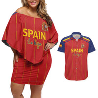 Custom Spain Football 2026 Couples Matching Off Shoulder Short Dress and Hawaiian Shirt Go Champions La Roja - Wonder Print Shop