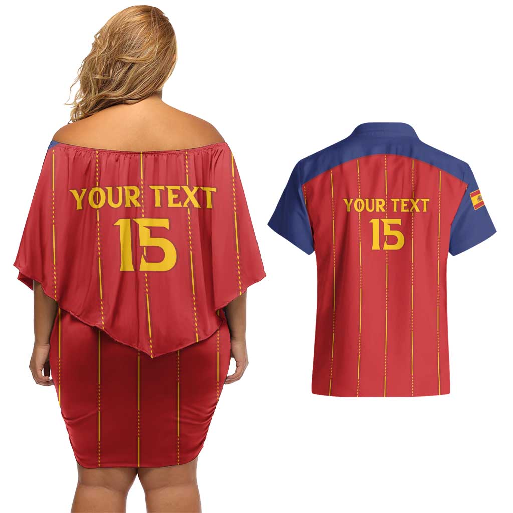 Custom Spain Football 2026 Couples Matching Off Shoulder Short Dress and Hawaiian Shirt Go Champions La Roja - Wonder Print Shop