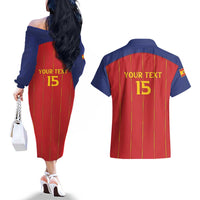 Custom Spain Football 2026 Couples Matching Off The Shoulder Long Sleeve Dress and Hawaiian Shirt Go Champions La Roja - Wonder Print Shop
