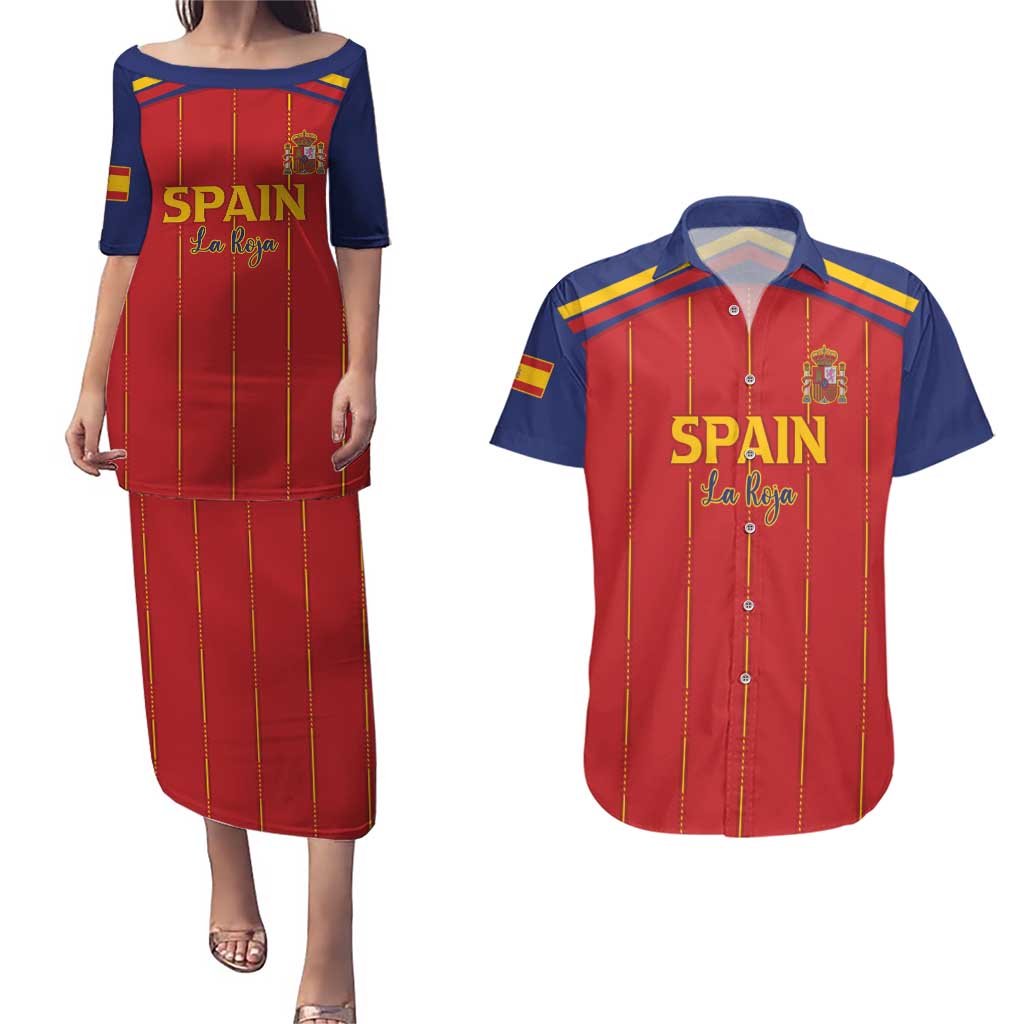 Custom Spain Football 2026 Couples Matching Puletasi and Hawaiian Shirt Go Champions La Roja - Wonder Print Shop