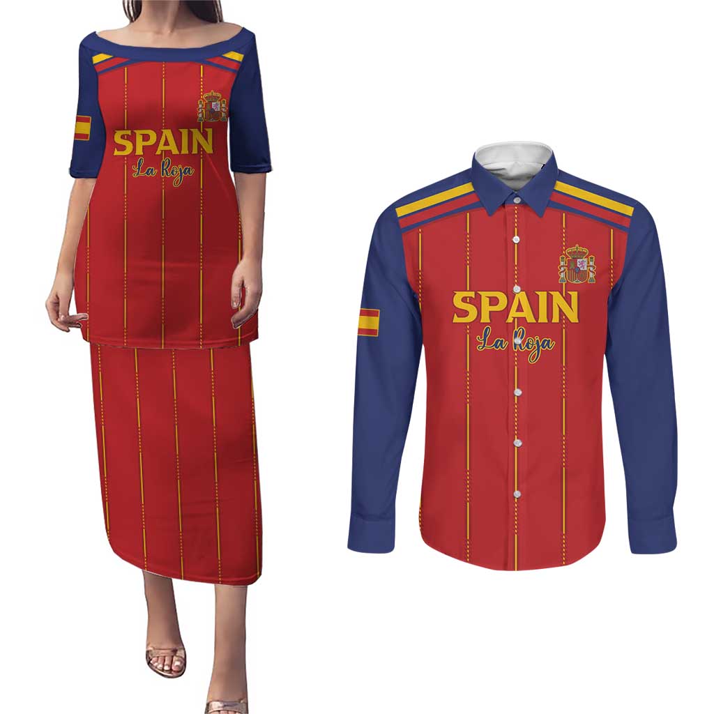 Custom Spain Football 2026 Couples Matching Puletasi and Long Sleeve Button Shirt Go Champions La Roja - Wonder Print Shop