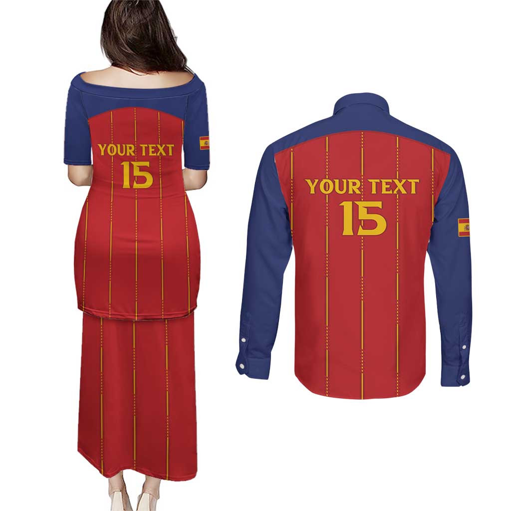 Custom Spain Football 2026 Couples Matching Puletasi and Long Sleeve Button Shirt Go Champions La Roja - Wonder Print Shop