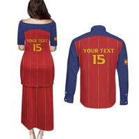 Custom Spain Football 2026 Couples Matching Puletasi and Long Sleeve Button Shirt Go Champions La Roja - Wonder Print Shop
