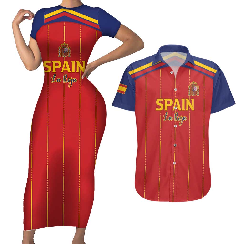 Custom Spain Football 2026 Couples Matching Short Sleeve Bodycon Dress and Hawaiian Shirt Go Champions La Roja - Wonder Print Shop