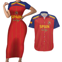 Custom Spain Football 2026 Couples Matching Short Sleeve Bodycon Dress and Hawaiian Shirt Go Champions La Roja - Wonder Print Shop