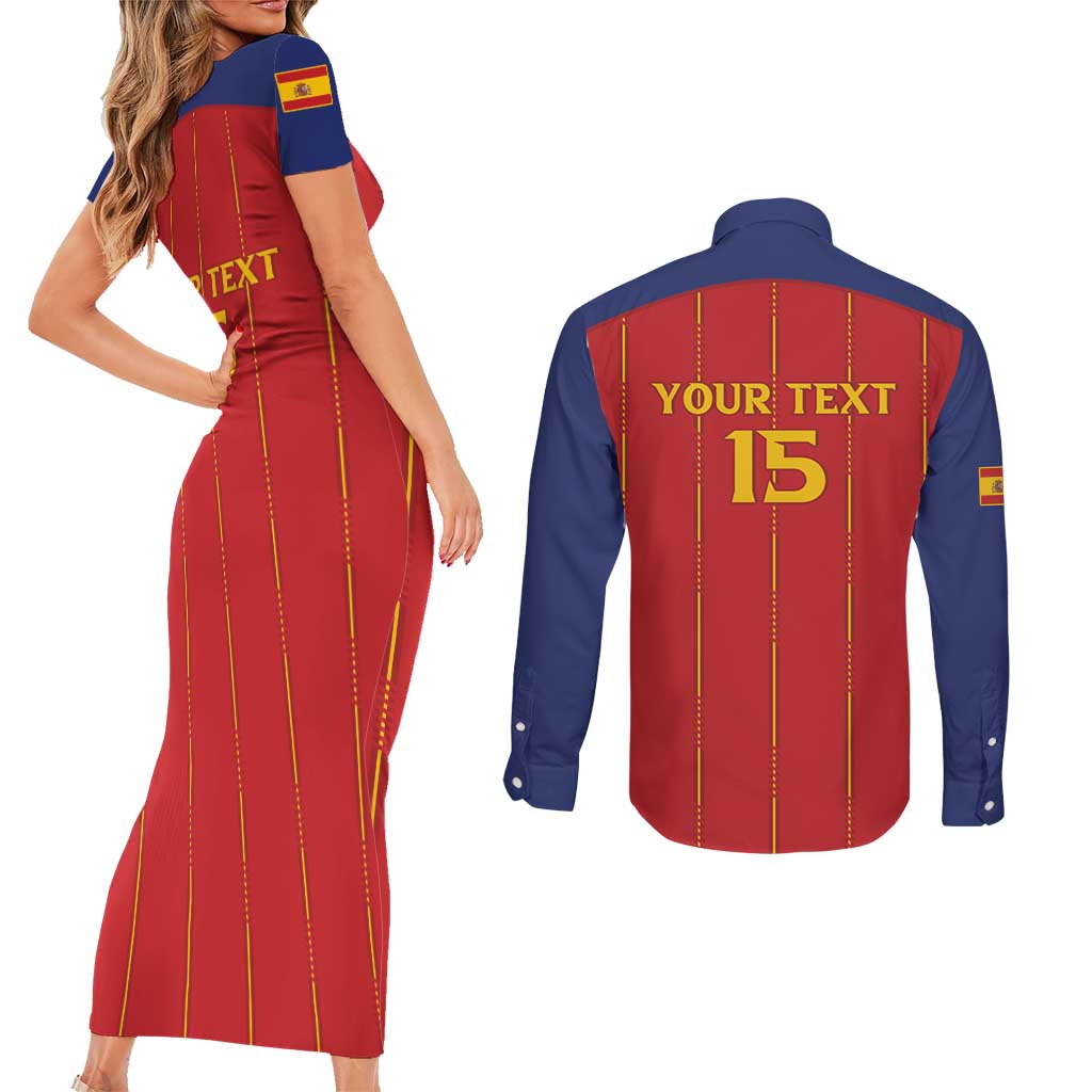 Custom Spain Football 2026 Couples Matching Short Sleeve Bodycon Dress and Long Sleeve Button Shirt Go Champions La Roja - Wonder Print Shop