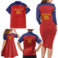 Custom Spain Football 2026 Family Matching Long Sleeve Bodycon Dress and Hawaiian Shirt Go Champions La Roja - Wonder Print Shop