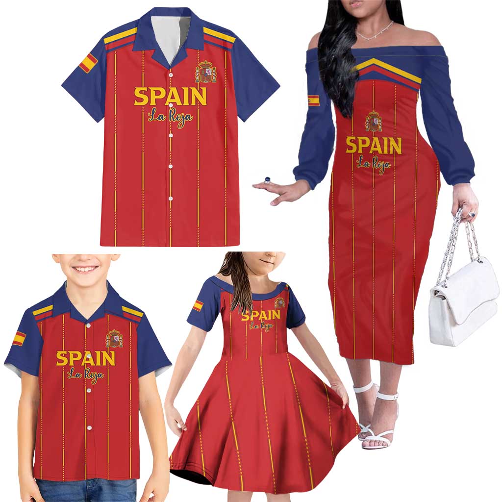 Custom Spain Football 2026 Family Matching Off The Shoulder Long Sleeve Dress and Hawaiian Shirt Go Champions La Roja - Wonder Print Shop