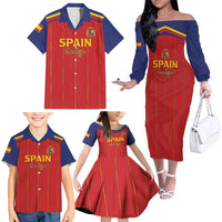 Custom Spain Football 2026 Family Matching Off The Shoulder Long Sleeve Dress and Hawaiian Shirt Go Champions La Roja - Wonder Print Shop