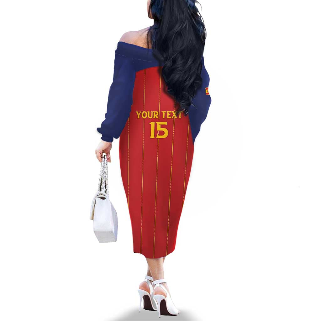 Custom Spain Football 2026 Family Matching Off The Shoulder Long Sleeve Dress and Hawaiian Shirt Go Champions La Roja - Wonder Print Shop