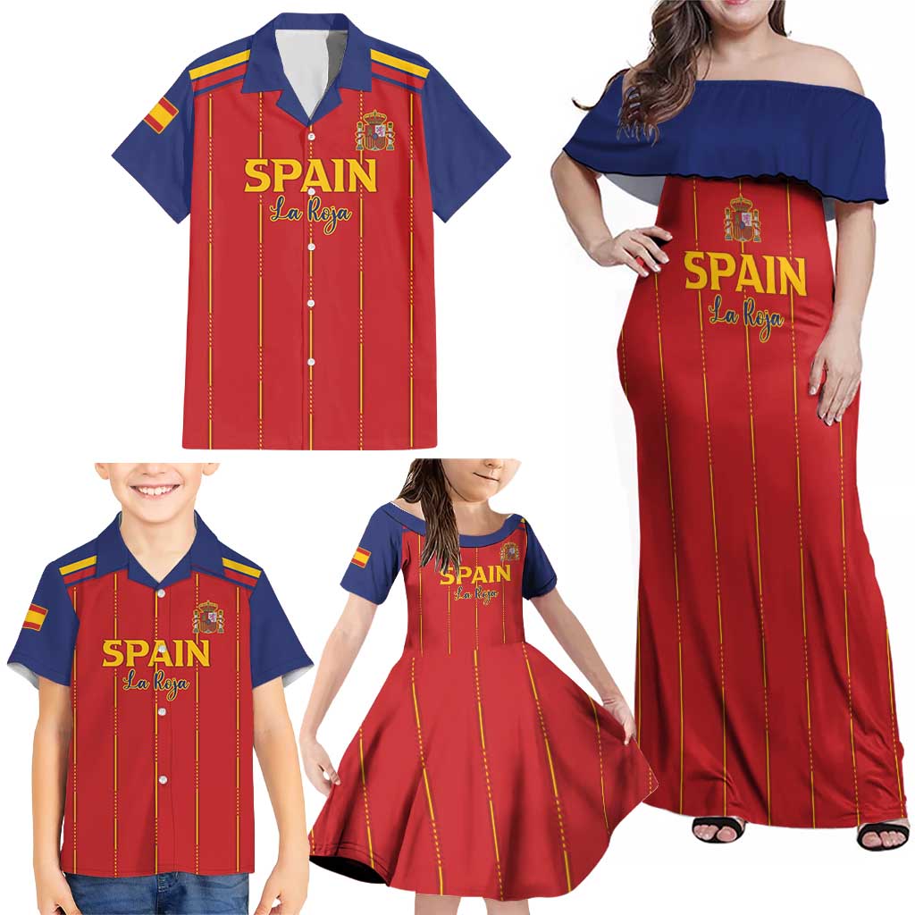 Custom Spain Football 2026 Family Matching Off Shoulder Maxi Dress and Hawaiian Shirt Go Champions La Roja - Wonder Print Shop