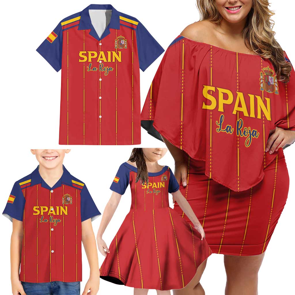 Custom Spain Football 2026 Family Matching Off Shoulder Short Dress and Hawaiian Shirt Go Champions La Roja - Wonder Print Shop