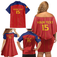 Custom Spain Football 2026 Family Matching Off Shoulder Short Dress and Hawaiian Shirt Go Champions La Roja - Wonder Print Shop