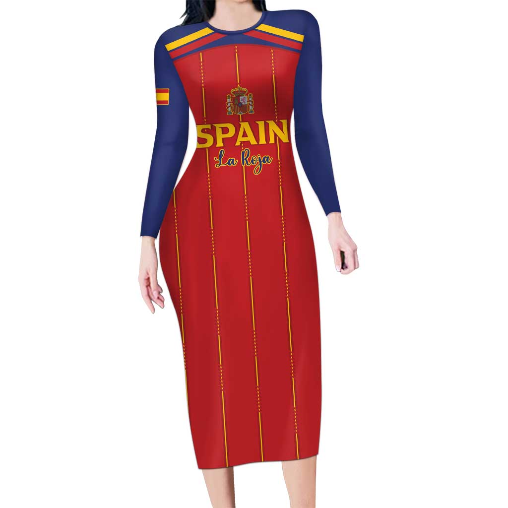 Custom Spain Football 2026 Long Sleeve Bodycon Dress Go Champions La Roja - Wonder Print Shop