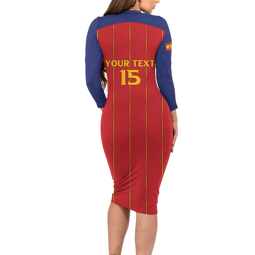 Custom Spain Football 2026 Long Sleeve Bodycon Dress Go Champions La Roja - Wonder Print Shop