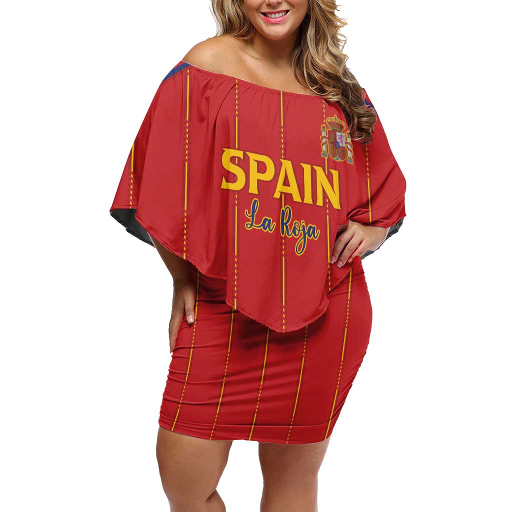 Custom Spain Football 2026 Off Shoulder Short Dress Go Champions La Roja - Wonder Print Shop