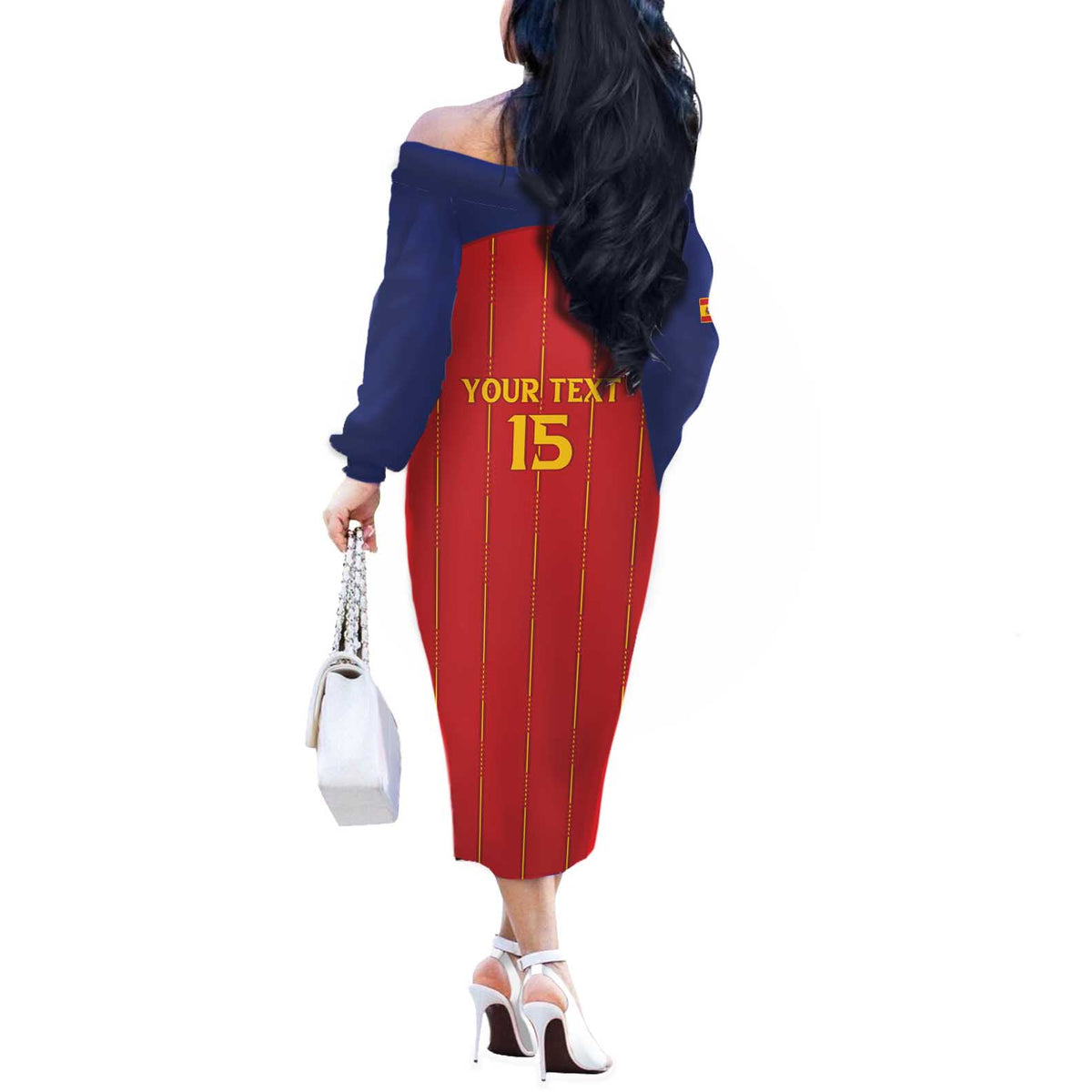 Custom Spain Football 2026 Off The Shoulder Long Sleeve Dress Go Champions La Roja - Wonder Print Shop