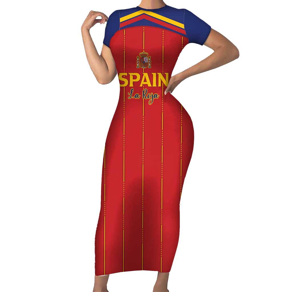 Custom Spain Football 2026 Short Sleeve Bodycon Dress Go Champions La Roja - Wonder Print Shop
