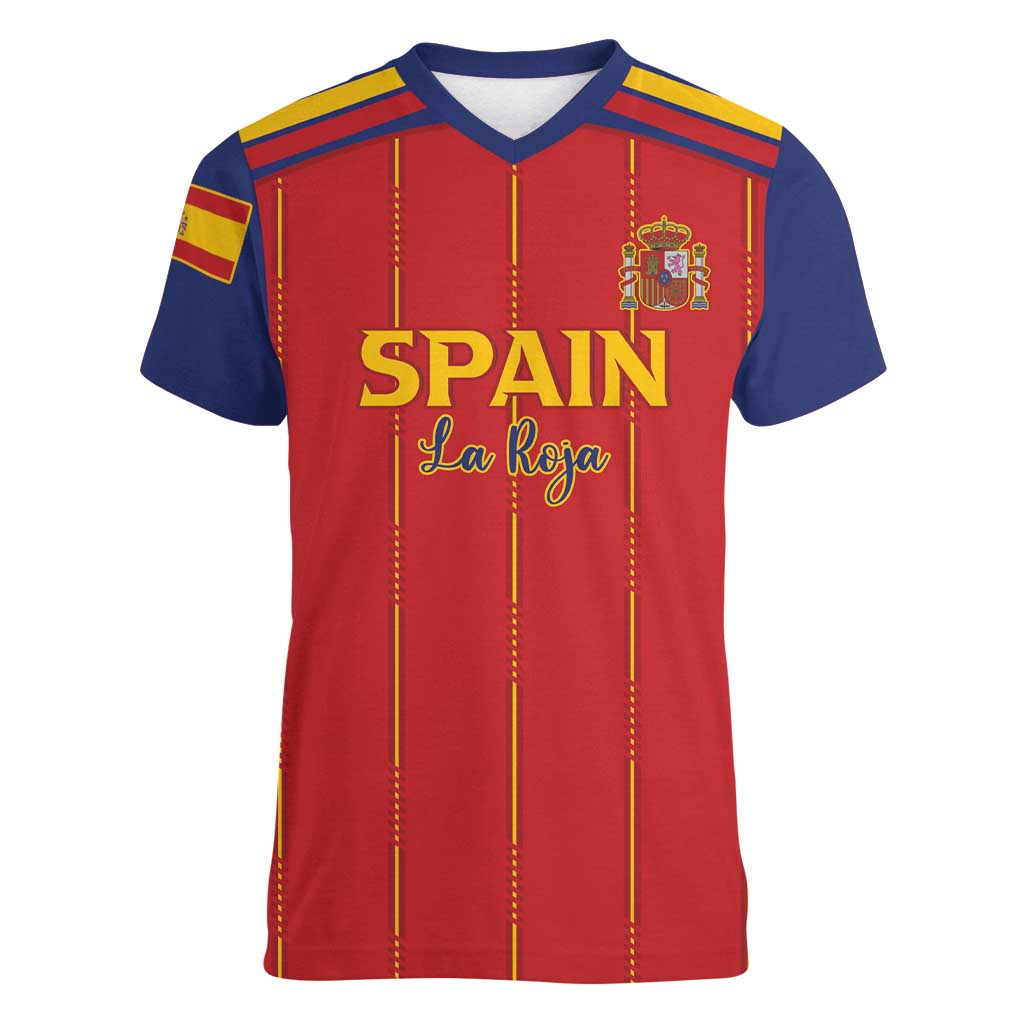 Custom Spain Football 2026 Women V-Neck T-Shirt Go Champions La Roja - Wonder Print Shop