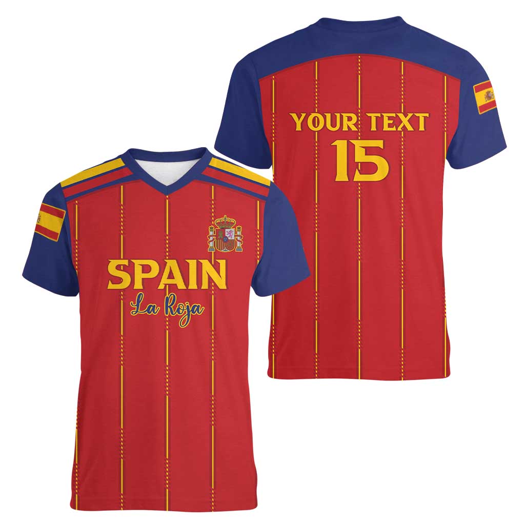 Custom Spain Football 2026 Women V-Neck T-Shirt Go Champions La Roja - Wonder Print Shop