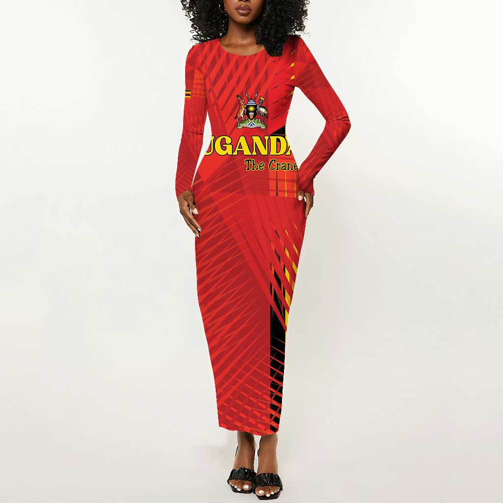 Custom Uganda Football Long Sleeve Bodycon Dress Go Champions Cranes - Wonder Print Shop
