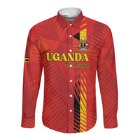 Custom Uganda Football Long Sleeve Button Shirt Go Champions Cranes - Wonder Print Shop