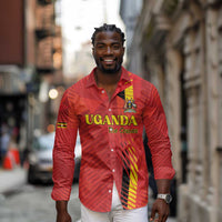 Custom Uganda Football Long Sleeve Button Shirt Go Champions Cranes - Wonder Print Shop