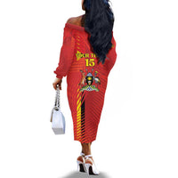 Custom Uganda Football Off The Shoulder Long Sleeve Dress Go Champions Cranes - Wonder Print Shop