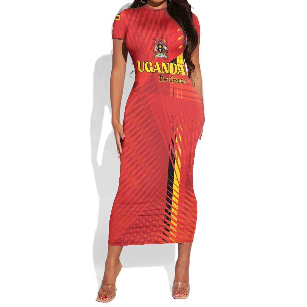 Custom Uganda Football Short Sleeve Bodycon Dress Go Champions Cranes LT15