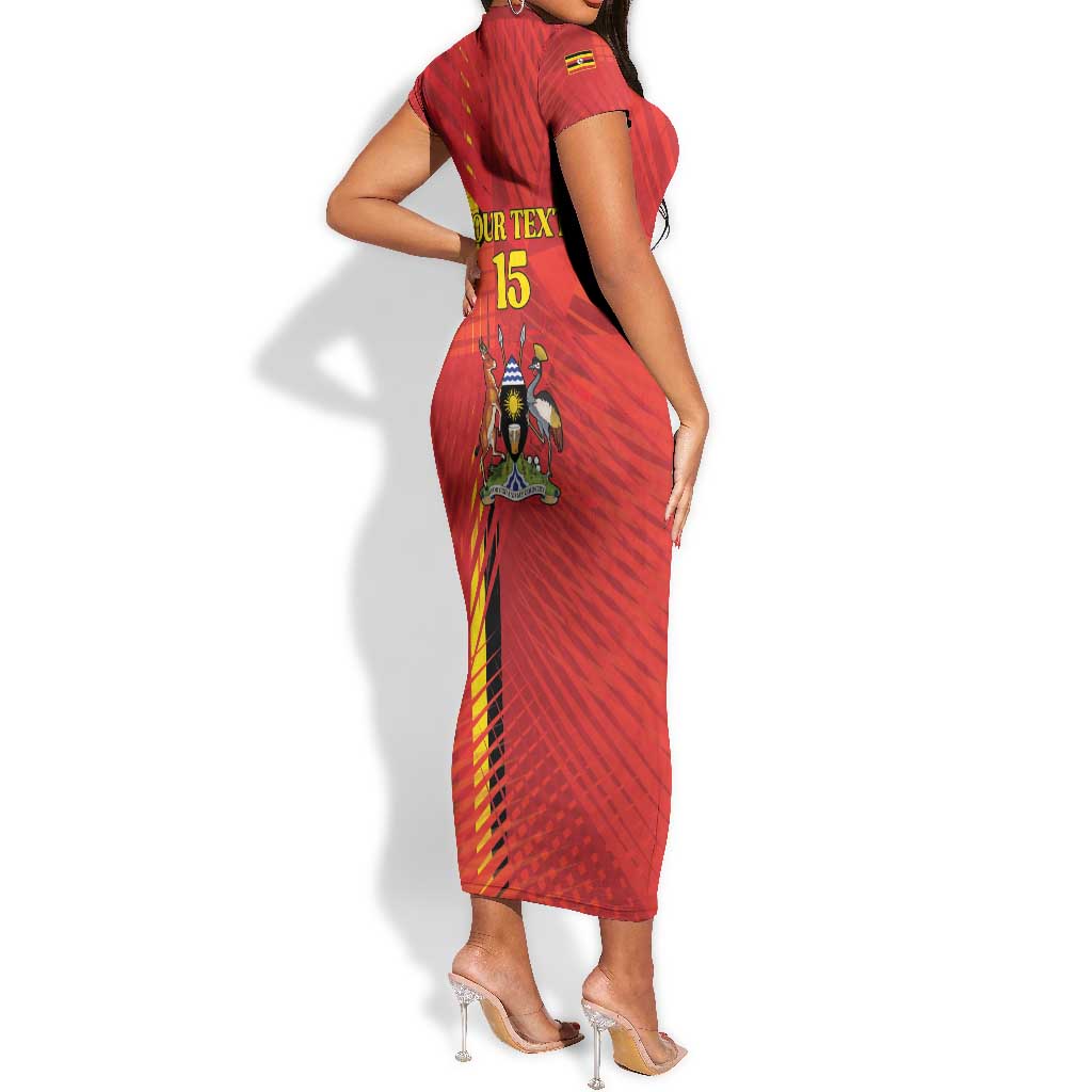 Custom Uganda Football Short Sleeve Bodycon Dress Go Champions Cranes LT15