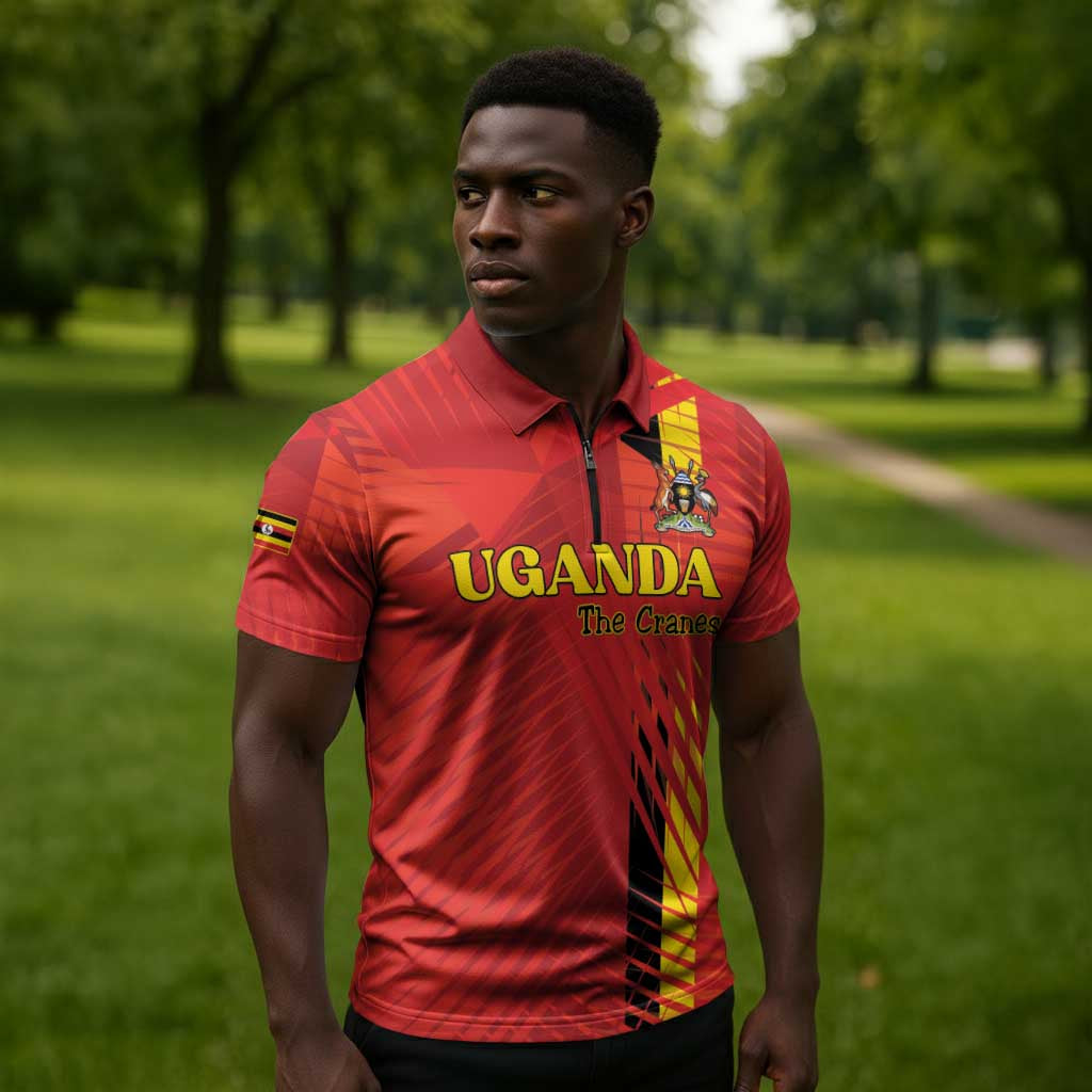 Custom Uganda Football Zipper Polo Shirt Go Champions Cranes - Wonder Print Shop