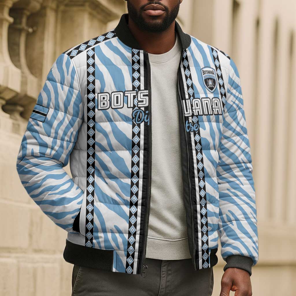 Custom Botswana Football Bomber Puffer Jacket Botswana Rising Again - Black - Wonder Print Shop