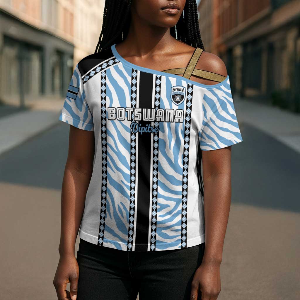 Custom Botswana Football Cross Shoulder Shirt Botswana Rising Again - Black - Wonder Print Shop
