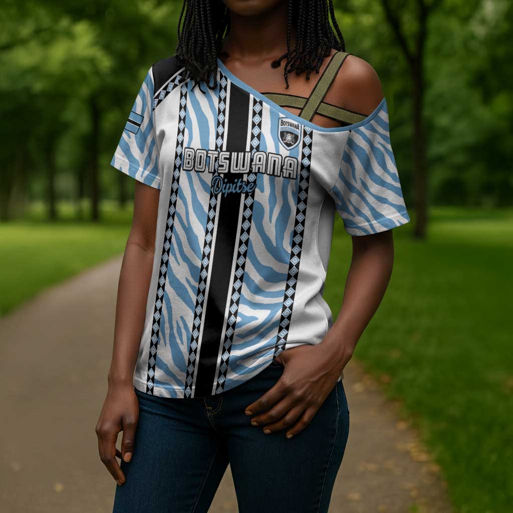 Custom Botswana Football Cross Shoulder Shirt Botswana Rising Again - Black - Wonder Print Shop