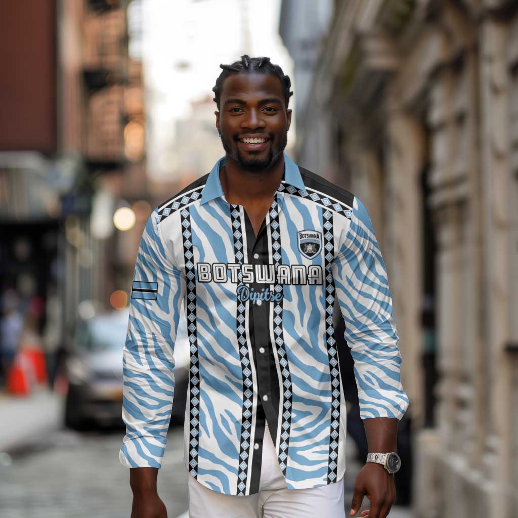 Custom Botswana Football Long Sleeve Button Shirt Botswana Rising Again - Black - Wonder Print Shop
