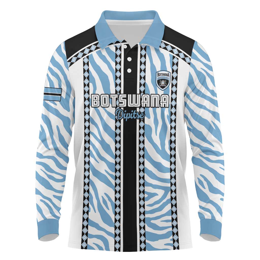 Custom Botswana Football Long Sleeve Polo Shirt Botswana Rising Again - Black - Wonder Print Shop