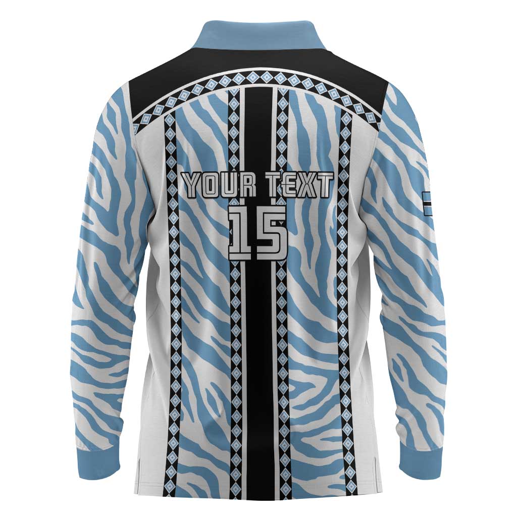 Custom Botswana Football Long Sleeve Polo Shirt Botswana Rising Again - Black - Wonder Print Shop