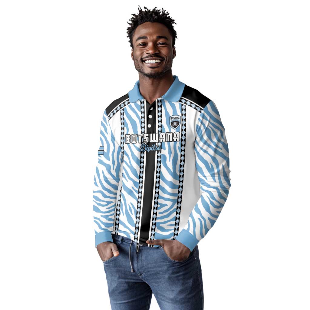 Custom Botswana Football Long Sleeve Polo Shirt Botswana Rising Again - Black - Wonder Print Shop