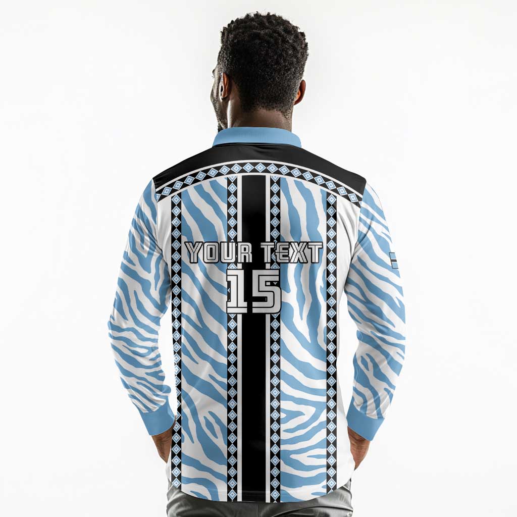 Custom Botswana Football Long Sleeve Polo Shirt Botswana Rising Again - Black - Wonder Print Shop