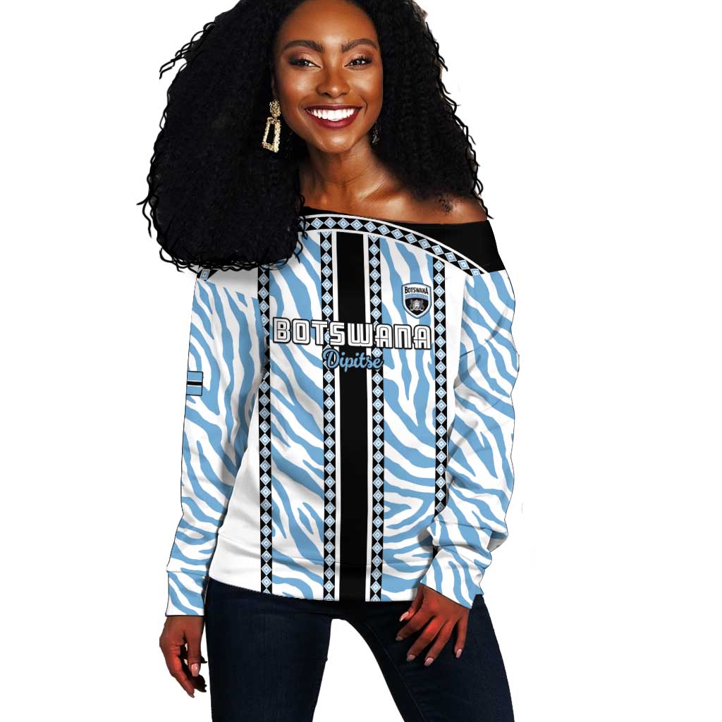 Custom Botswana Football Off Shoulder Sweater Botswana Rising Again - Black - Wonder Print Shop