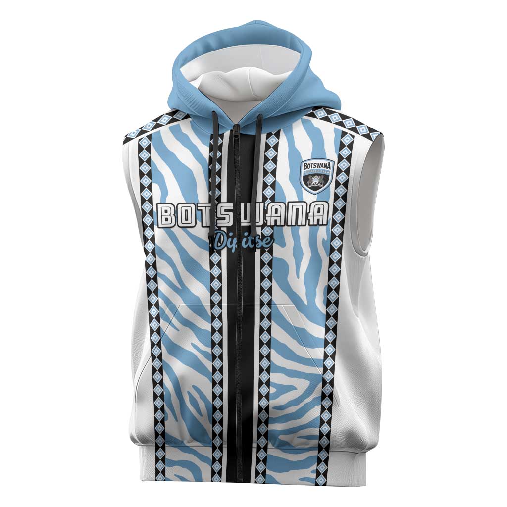 Custom Botswana Football Sleeveless Zip Hoodie Botswana Rising Again - Black - Wonder Print Shop