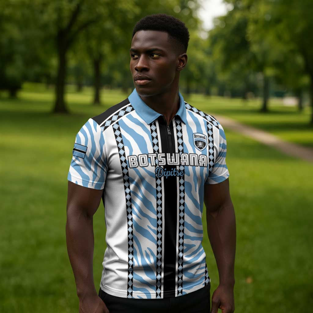 Custom Botswana Football Zipper Polo Shirt Botswana Rising Again - Black - Wonder Print Shop