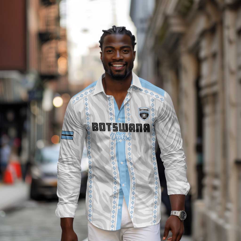Custom Botswana Football Long Sleeve Button Shirt Botswana Rising Again - Blue - Wonder Print Shop