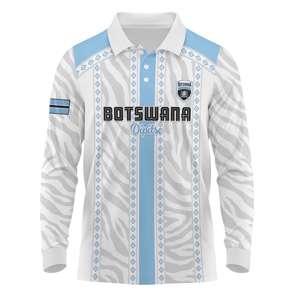 Custom Botswana Football Long Sleeve Polo Shirt Botswana Rising Again - Blue - Wonder Print Shop