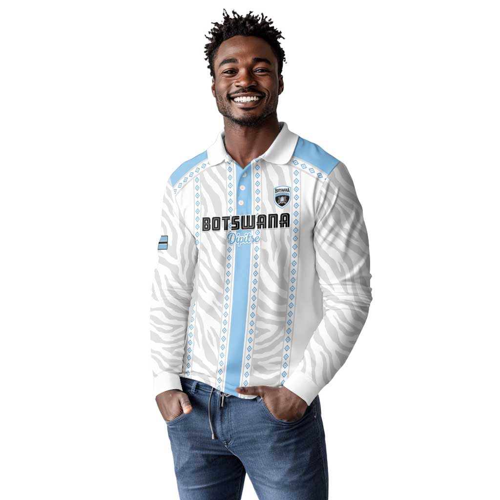 Custom Botswana Football Long Sleeve Polo Shirt Botswana Rising Again - Blue - Wonder Print Shop