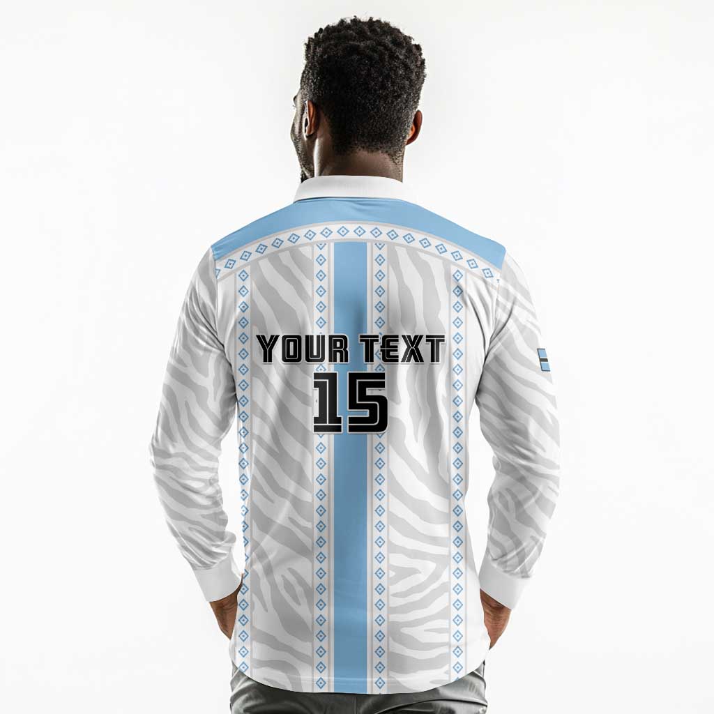 Custom Botswana Football Long Sleeve Polo Shirt Botswana Rising Again - Blue - Wonder Print Shop